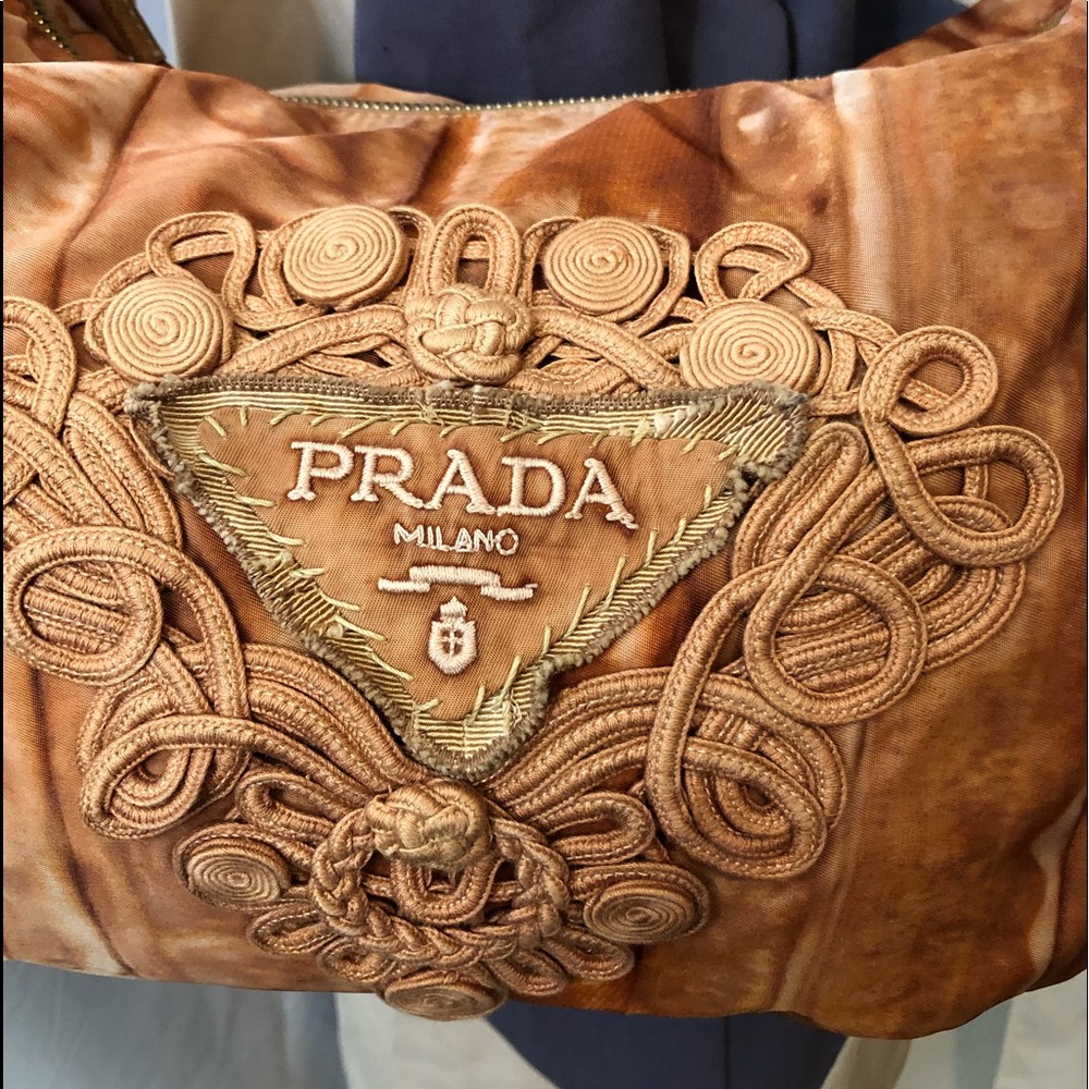 - Auth Prada nylon leather trim tie dye bag